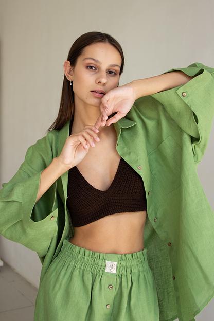 Костюм лён  SET019/05/Салатовый  фото 1