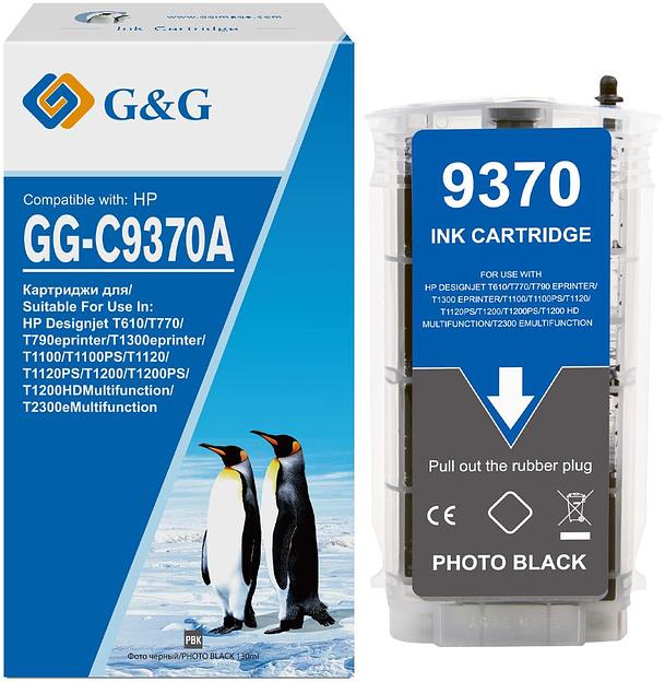 Картридж струйный G&G GG-C9370A фото черный (130мл) для HP Designjet T610/T770/T790eprinter/T1300eprinter/T1100 фото 1