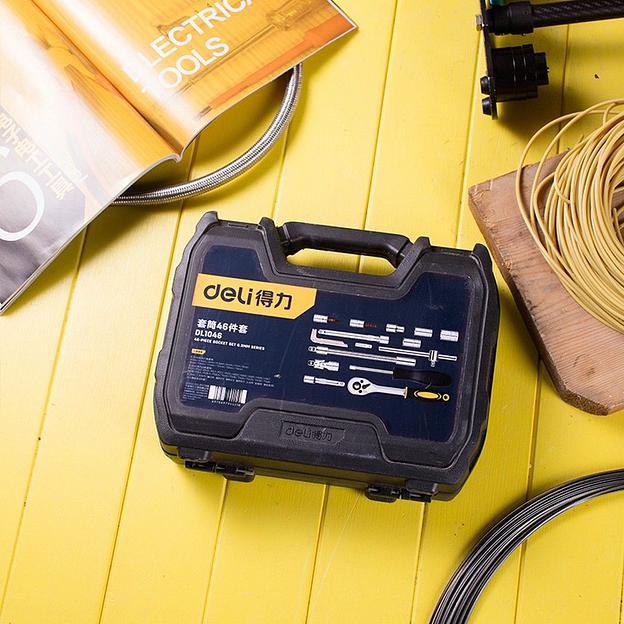 Ключи Deli Набор торцевых головок и ключей 46 шт Deli DL1046 1/4», муфты из стали 50BV30, пластиковый кейс фото 4