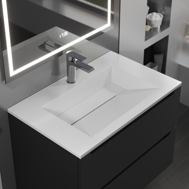 Тумба с раковиной для ванной Uperwood Tanos-Next 70 см, подвесная, черная матовая фото 2