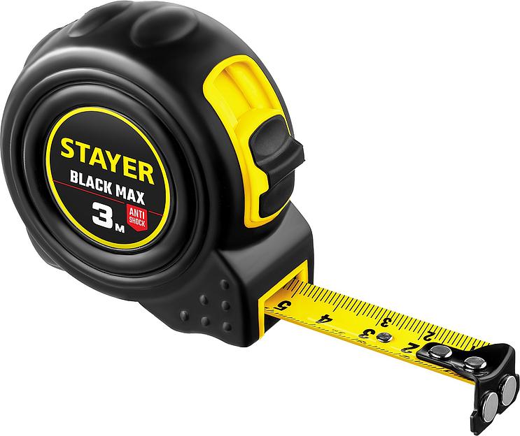 STAYER BlackMax, 3 м х 16 мм, рулетка с двумя фиксаторами, Professional (3410-03) фото 1