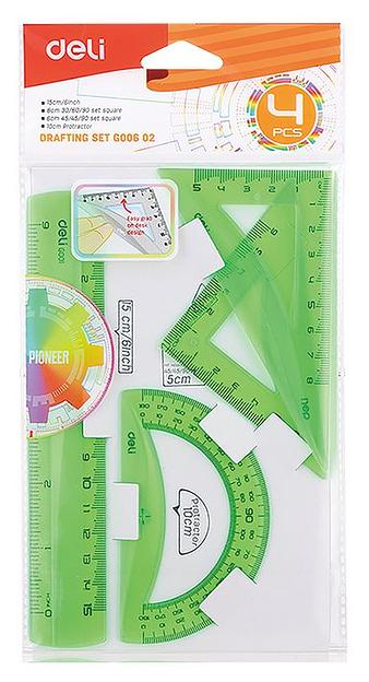 Набор для чертежей Deli EG00602 корпус ассорти в компл.:линейка 15см/прямоуг.2шт фото 3