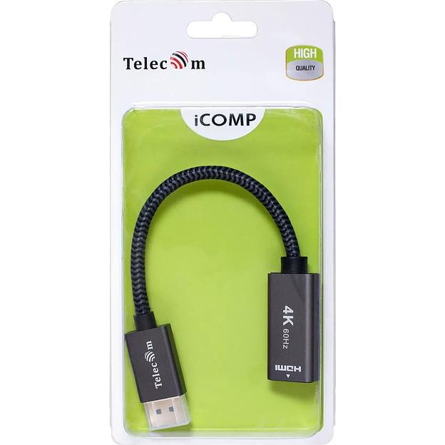 Кабель-переходник DP --> HDMI-F 0.2m, серый металлик, оплетка, 4K@60Hz, Telecom (TA560) VCOM Кабель-переходник Telecom DisplayPort M/HDMI F (TA560) фото 7