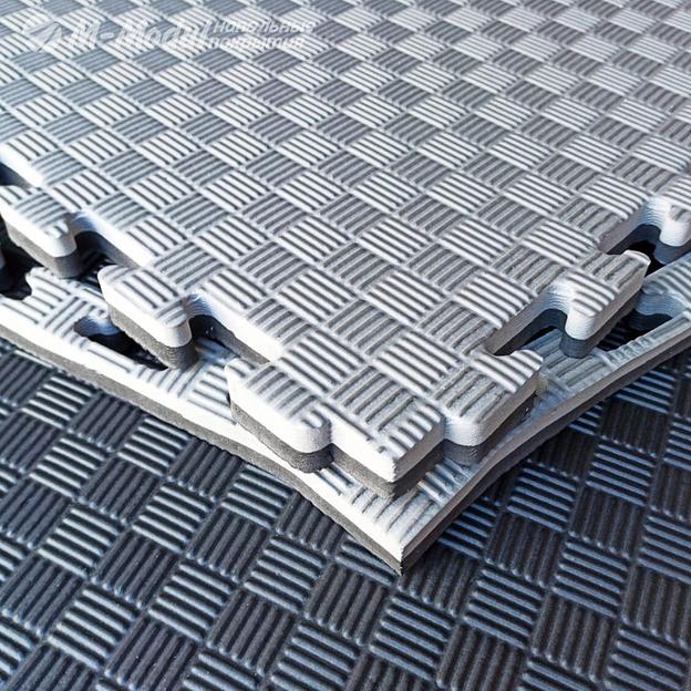 Мягкий модульный пол (будо-мат) двухсторонний 100x100 см, толщина 2,5 см, Цвет Черно-серый, Толщина модуля 25 мм. фото 1