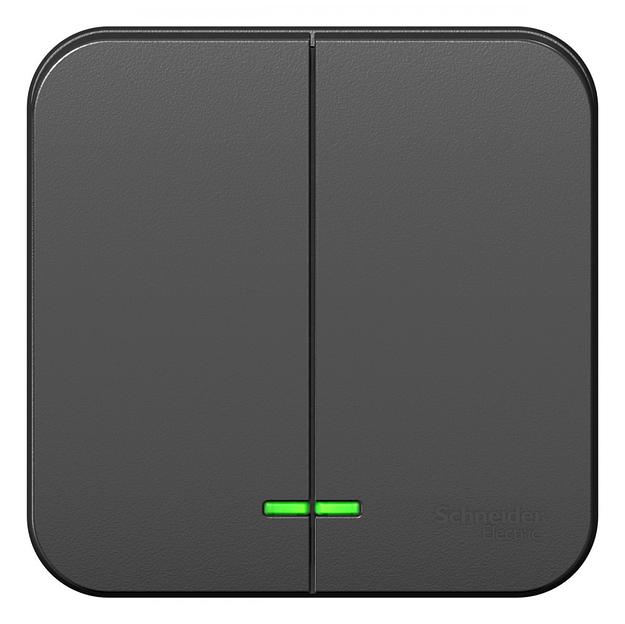 Выключатель BLANCA двухклавишный наружный (схема 5) с подсветкой и изоляционной пластиной 10а 250b антрацит фото 1