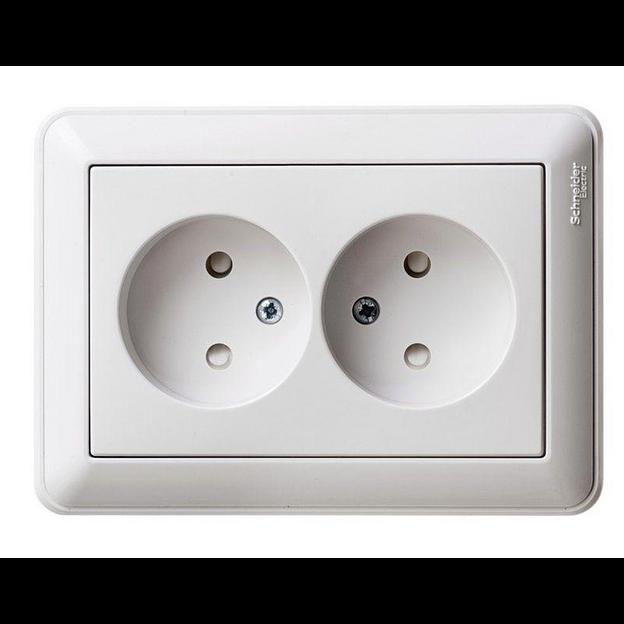 Systeme electric RS16-254-18 W59 РОЗЕТКА двойная без заземления со шторками, 16А, в сборе, БЕЛЫЙ фото 1