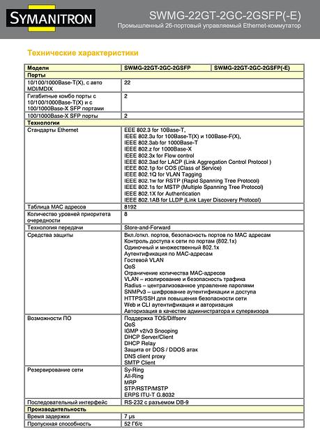 Коммутатор промышленный управляемый серия SWMG-22GT-2GC-2GSFP(-E) фото 3
