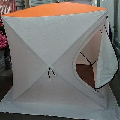 Недорогая зимняя палатка куб 2, 180х180х200 см, бело-оранжевая фото 1