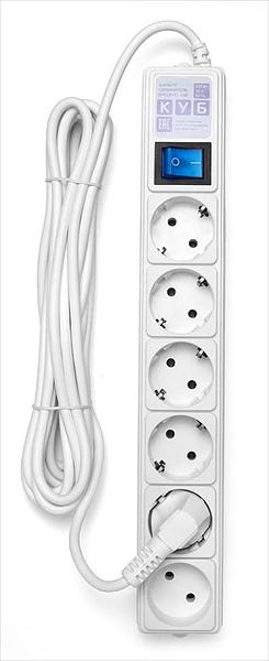 Фильтр-удлинитель Power Cube 5 м 6 розеток (белый) 16А/3,5кВт 3х1,0мм2 (SPG(5+1)-16B-5М) фото 1