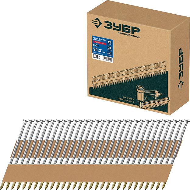 ЗУБР SN21 90 х 3.1 мм, реечные гвозди рифленые оцинкованные, 2010 шт(305396-90) фото 1