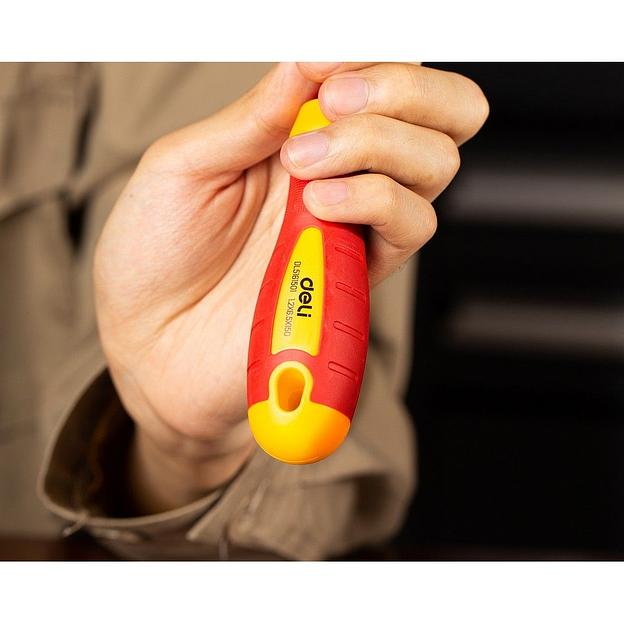 Диэлектрическая шлицевая отвертка Deli DL5161501 6,5х150мм сталь Cr-V, сертификат VDE для работ под напряжением до 1000 В. фото 3