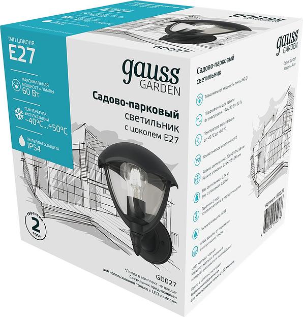 Светильник садово-парк. Gauss GD027 60Вт ламп.:1шт черный фото 4