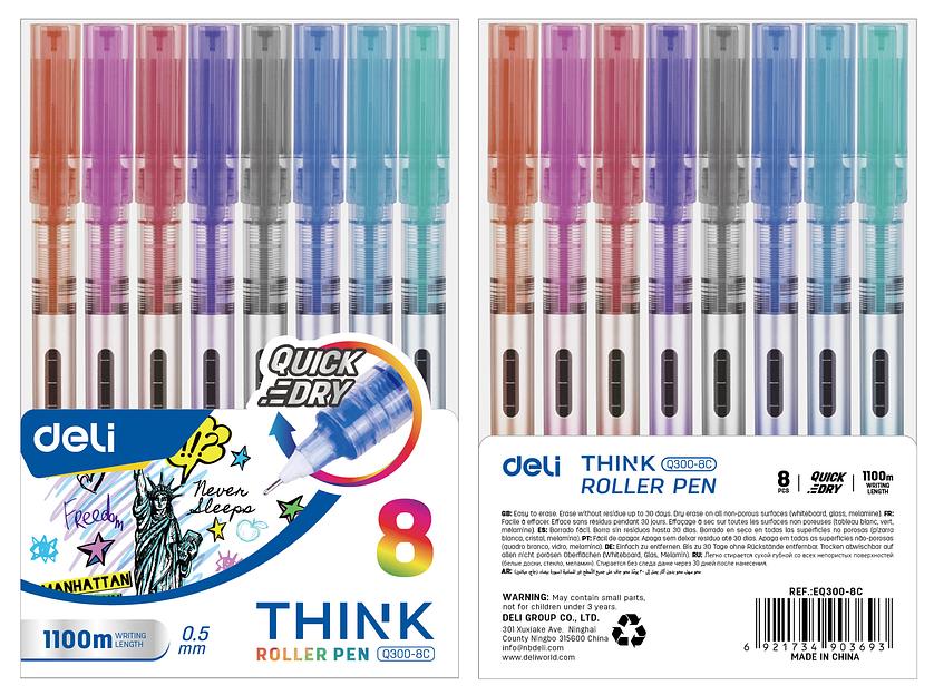 Ручка роллерн. Deli Think (EQ300-8C) ассорти d=0.5мм (8шт) стреловидный пиш. наконечник фото 2