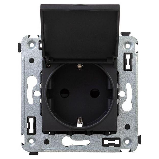 Розетка 1-м СП 2мод. Avanti "Черный матовый" 16А 2P+E защ. шторки с крышкой механизм черн. DKC 44120 фото 3