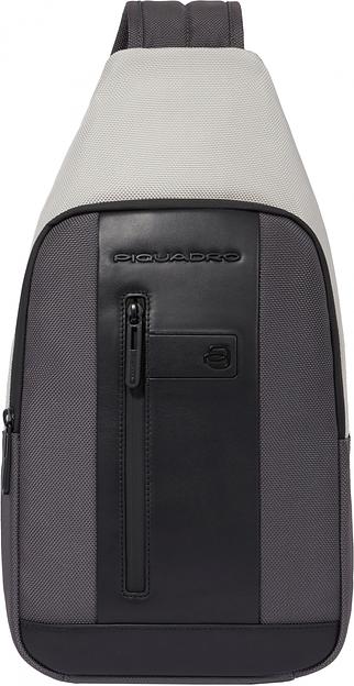 Рюкзак слинг мужской Piquadro Brief2 Special CA4536BR2S/GRN серый/черный нейлон/натур.кожа фото 1