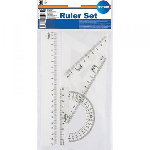 Набор: линейка 20 см, 2 треугольника, транспортир, пластиковые, в ПВХ упаковке, Centrum фото 1
