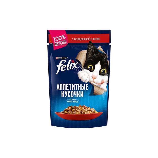 Влажный корм для кошек Felix® Аппетитные кусочки, с говядиной в желе, 85 г фото 1
