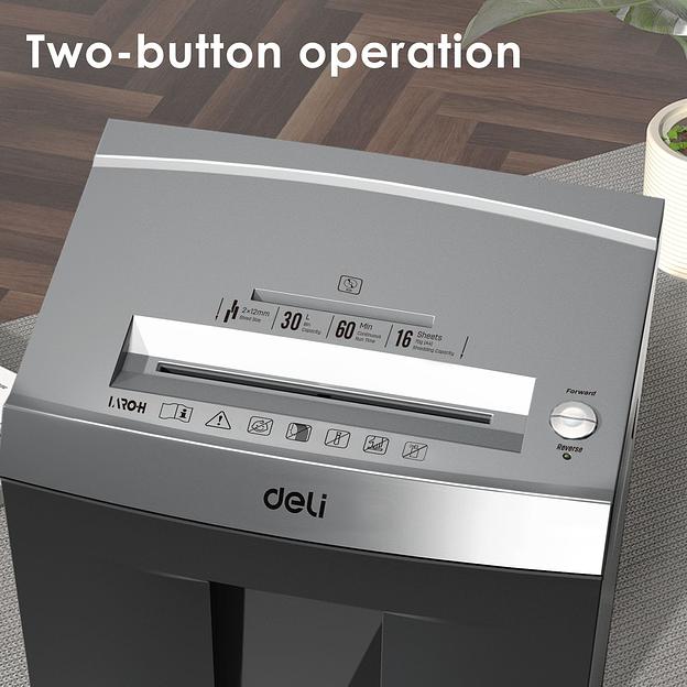 Шредер Deli ET096 серый с автоподачей (секр.P-5) фрагменты 16лист. 30лтр. скрепки скобы пл.карты CD фото 5