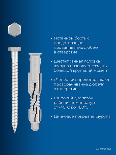 ЗУБР ФД-П 10 x 80 мм, фасадный дюбель, нейлон/цинк, 50 шт (301475-080) фото 4