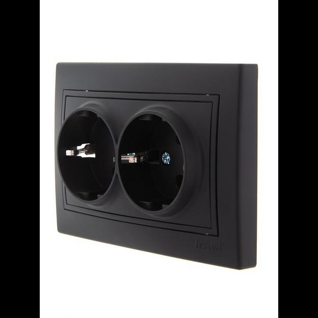 Розетка 2-м СП Mira 16А IP20 с заземл. керамика черн. бархат LEZARD 701-4242-127 фото 2