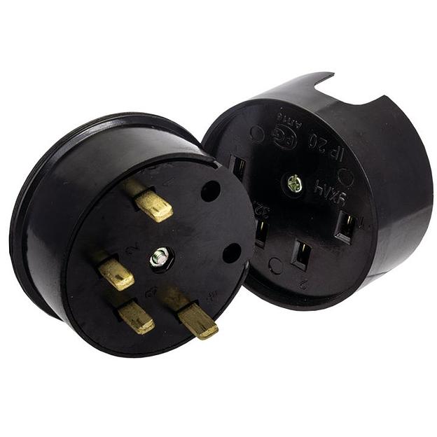 EKF AS-380-O-04 Разъем РШ-ВШ 32А 380В 3P+PE (ОУ) карболитовый черный EKF PROxima фото 1