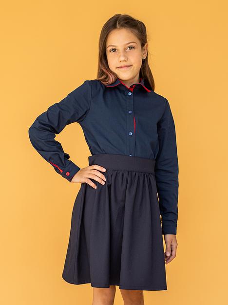 Рубашка с длинным рукавом школьная на девочку KristiKlo синяя с красным ОПТ фото 3