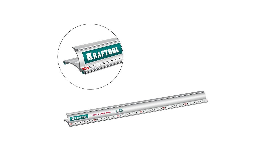 KRAFTOOL KRAFT-LINE, 0.6 м, усиленная алюминиевая линейка со стальной направляющей (34275-60) фото 1