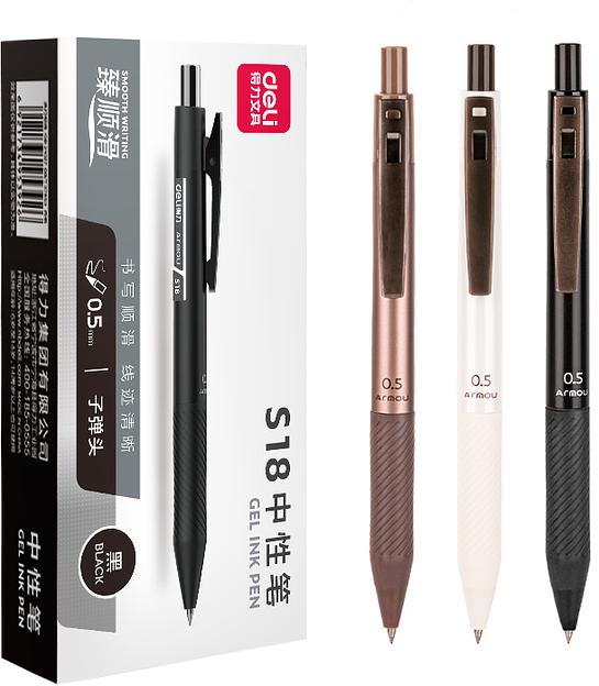 Ручка гелев. автоматическая Deli S18-BK черн черн. черн. линия 0.5мм резин. манжета фото 1