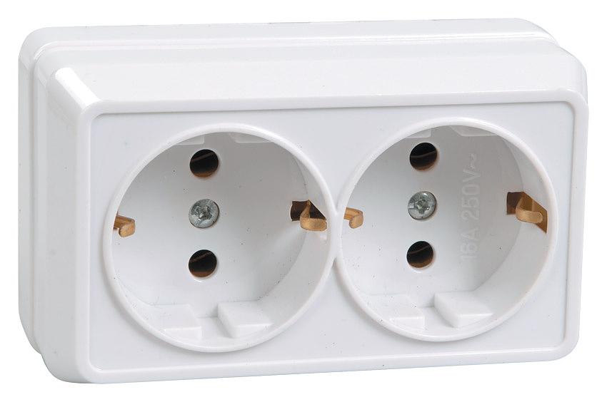 Розетка силовая (2розет.) IEK ОКТАВА (ERO21-K01-16-DC) откр. зазем. IP20 белый (упак.:1шт) фото 1