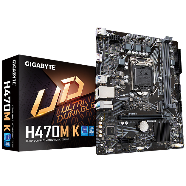 Материнская плата Gigabyte OEM H470M K, Socket 1200, Intel®H470, 2xDDR4-2333, HDMI, 1xPCI-Ex16, 1xPCI-Ex1, 2xSATA3, 1xM.2, 8 Ch Audio, GLan, (4+2)xUSB2.0, (2+2)xUSB3.2, mATX, RTL {} oem фото 1