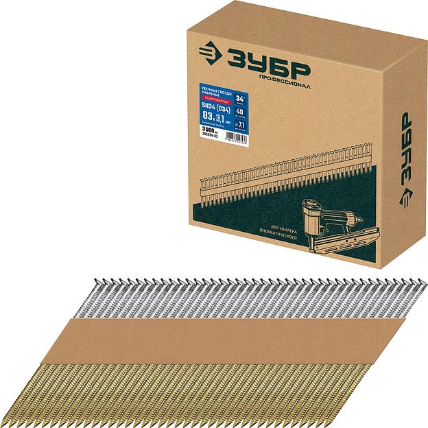 ЗУБР SN34 (D34) 83 х 3.1 мм, реечные гвозди рифленые оцинкованные, 3000 шт (305399-83) фото 1
