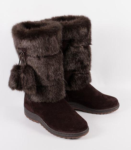 Унты тёмно-коричневые, велюр, литая подошва фото 1