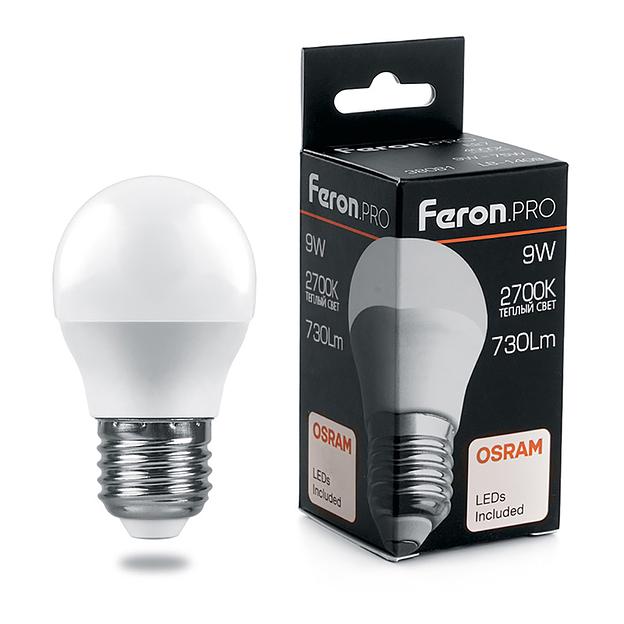 Лампа светодиодная LED 9вт Е27 теплый матовый шар Feron.PRO фото 1