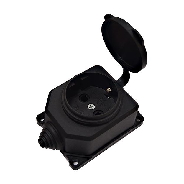 Розетка настенная однофазная с заглушкой КОМПАКТ каучук черный фото 1