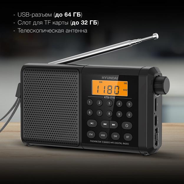 Радиоприемник портативный Hyundai H-PSR115 черный 2.0 microSD фото 4