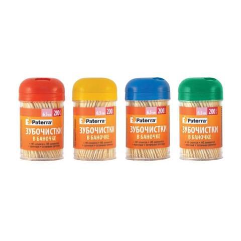 Зубочистки бамбуковые в пластиковой баночке, 200 шт, PATERRA фото 1