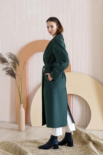 Женское демисезонное пальто деловое Mmoda изумрудный, арт.22М10 фото 4