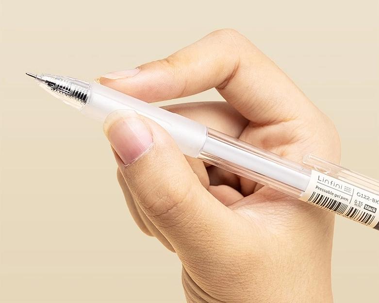 Ручка гелев. автоматическая Deli EG122-BK прозрачный d=0.38мм черн. черн. игловидный пиш. наконечник резин. манжета фото 2