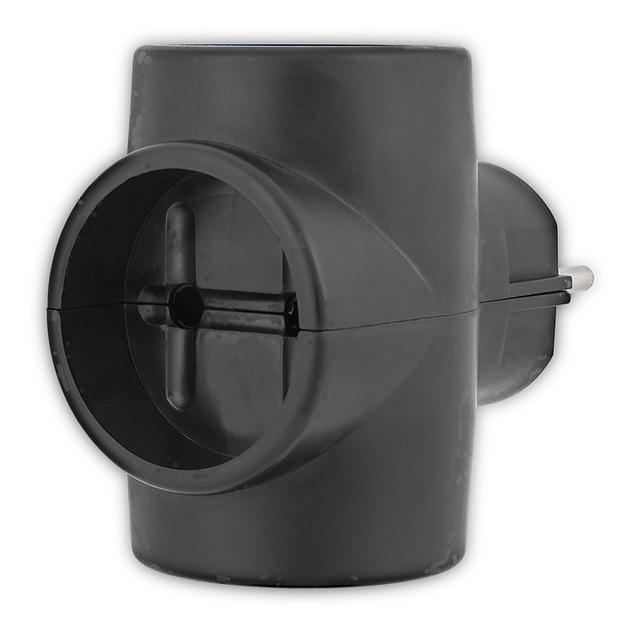 REXANT 11-1076 Тройник электрический 6А без заземления, черный фото 1