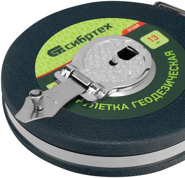 Рулетка СИБРТЕХ 31260 геодезическая 10 мх13мм закрытый корпус фиберглассовая лента фото 5
