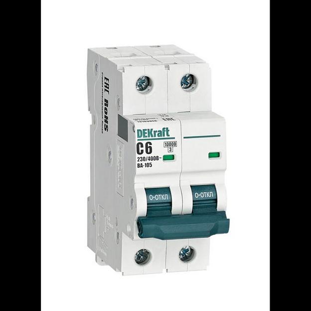 Выключатель автоматический модульный 2п C 6А 10кА ВА-105 DEKraft 13163DEK фото 1