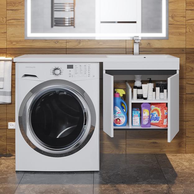 Тумба под стиральную машину Uperwood Magenta, 50 см, подвесная, белая/графит, с дверцами фото 7