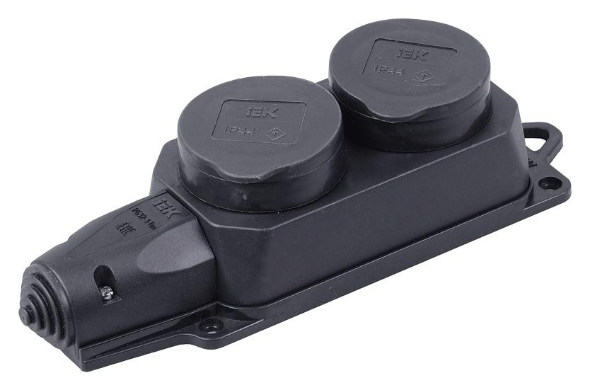 Блок силовая (2розет.) IEK Омега (PKR62-016-2-K02) откр. зазем. крыш. черный (упак.:1шт) фото 1