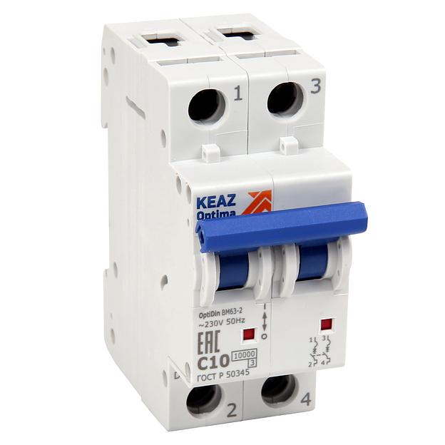 Выключатель автоматический двухполюсный 6А C 10кА AC OptiDin BM63-2C6-10-УХЛ3 фото 1