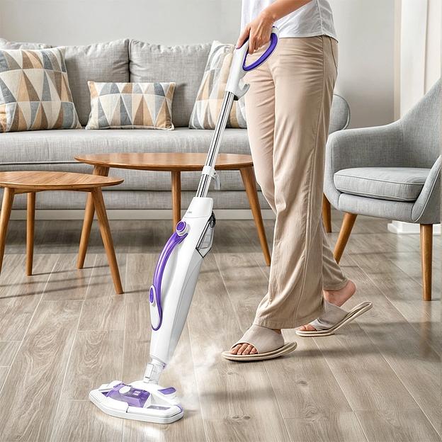 Швабра паровая Kitfort КТ-1085 1500Вт белый/фиолетовый фото 3