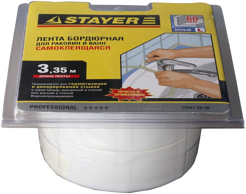 STAYER 3.35 м x 60 мм x 3.35 м, профиль L, белая, бордюрная лента для ванн и раковин, Professional (12341-30-30) фото 2