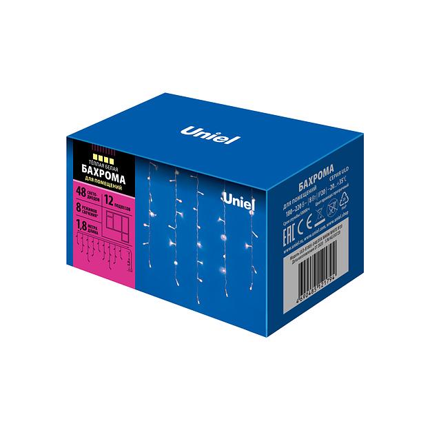 Бахрома светодиодная с контроллером 1,8 м 48 светодиодов Теплый белый свет Провод прозрачный ULD-B1805-048/DTA WARM WHITE IP20 фото 2