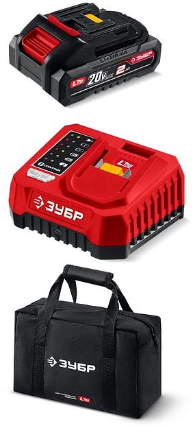 ЗУБР 20 В, 40 Н·м, 2 АКБ LMS (2 А·ч), ударная дрель-шуруповерт, сумка (ДШУ-40-22) фото 2
