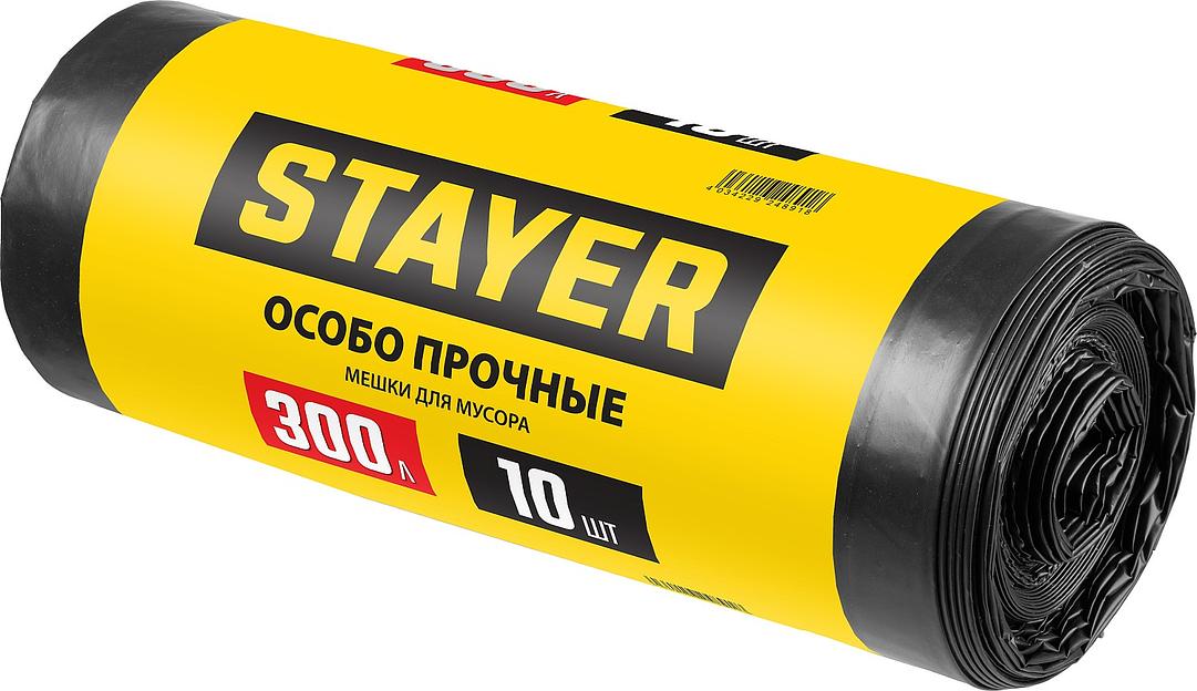 STAYER HEAVY DUTY, 300 л, 10 шт, черные, особопрочные, строительные мусорные мешки (39157-300) фото 1