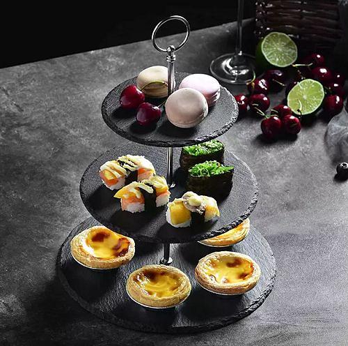 Этажерка 3-х ярусная d=20/25/30 см. h=44 см. черная, сланец MGprof /1/ фото 1